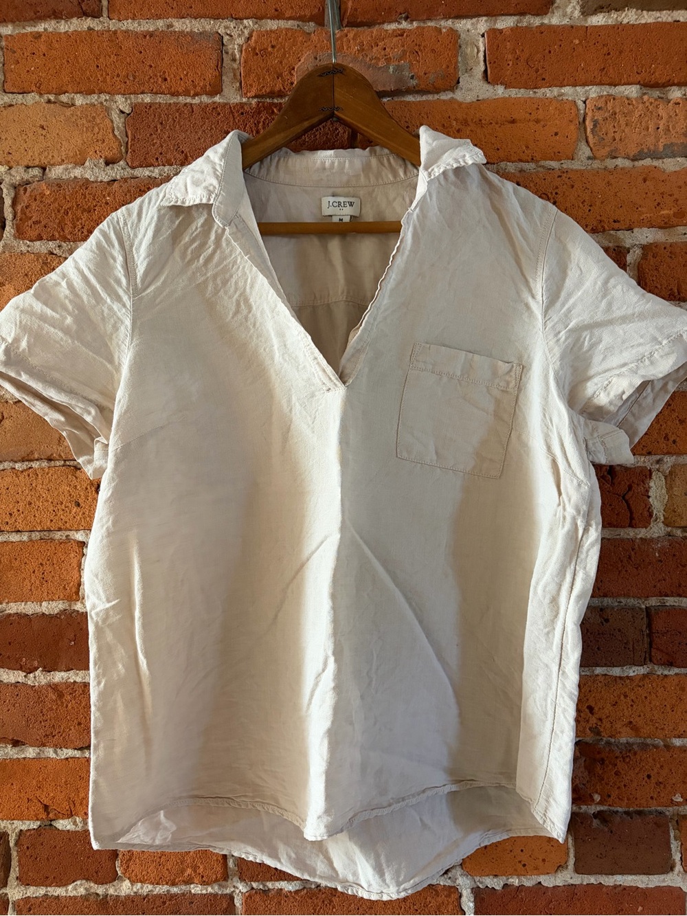 J. Crew Collared Cream Short-Sleeve Linen Shirt